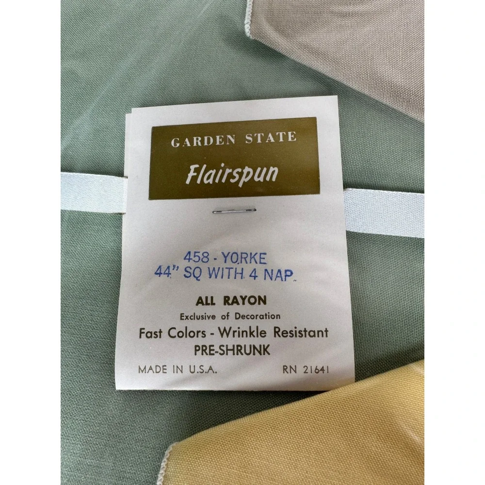 Garden State Flairspun 458 Yorke 44 Sq Tablecloth 4 Napkins All Rayon‎ PreShrunk